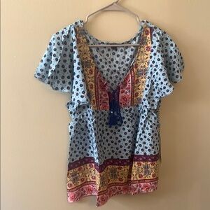 Iris Blue Flutter Sleeve Blouse with Tie Front